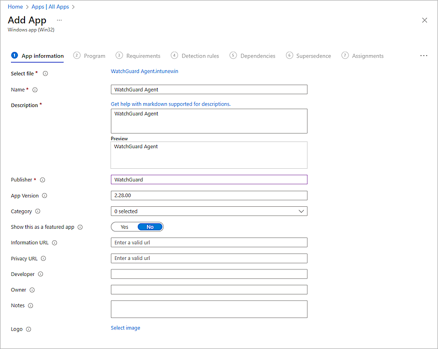 Screenshot of app information page